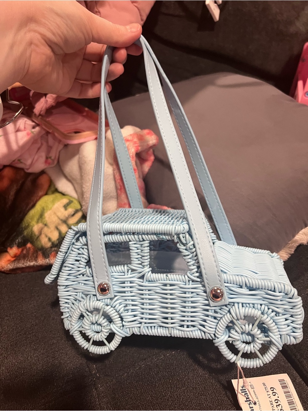 *Viral* Tommy Bahama Baby Blue Woven Car-Shaped Mini Bag - Picture 4 of 7